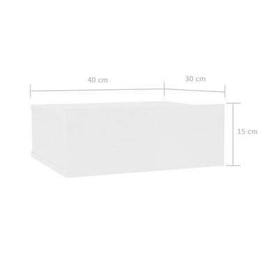 vidaXL 壁面取付型ナイトテーブル ホワイト 40x30x15cm パーティクルボード