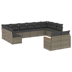 vidaXL ガーデンラウンジ12点セット クッション付き グレー ポリラタン製