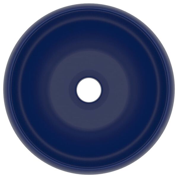 vidaXL ラグジュアリー 洗面器 丸型 マットダークブルー 40x15cm セラミック製
