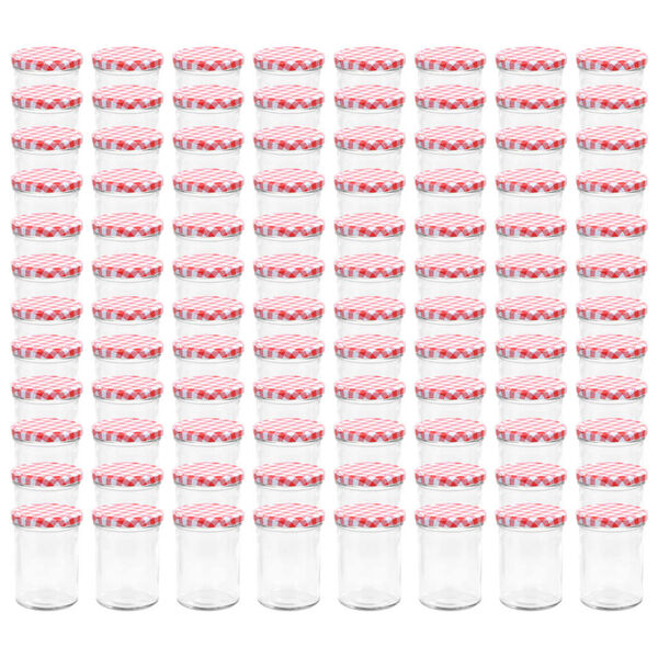 vidaXL ジャム瓶 ホワイト＆レッドふた付き 96点 ガラス 400 ml