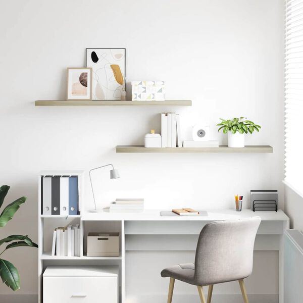 vidaXL フローティングウォールシェルフ 2点 オーク 120x23.5x3.8cm MDF