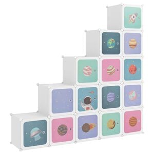 vidaXL キューブ収納キャビネット 子ども向け キューブ15点 ホワイト PP製