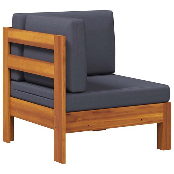 vidaXL コーナーソファ ダークグレークッション付き アカシア無垢材