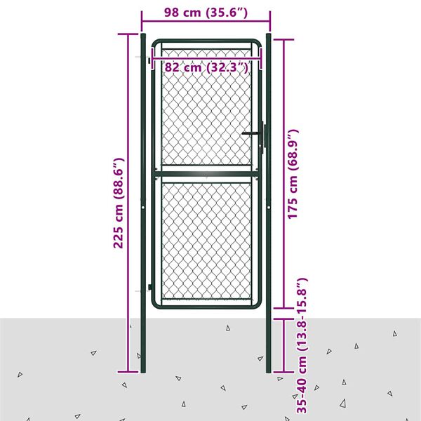 vidaXL ガーデンゲート スチール 100x175 cm グリーン