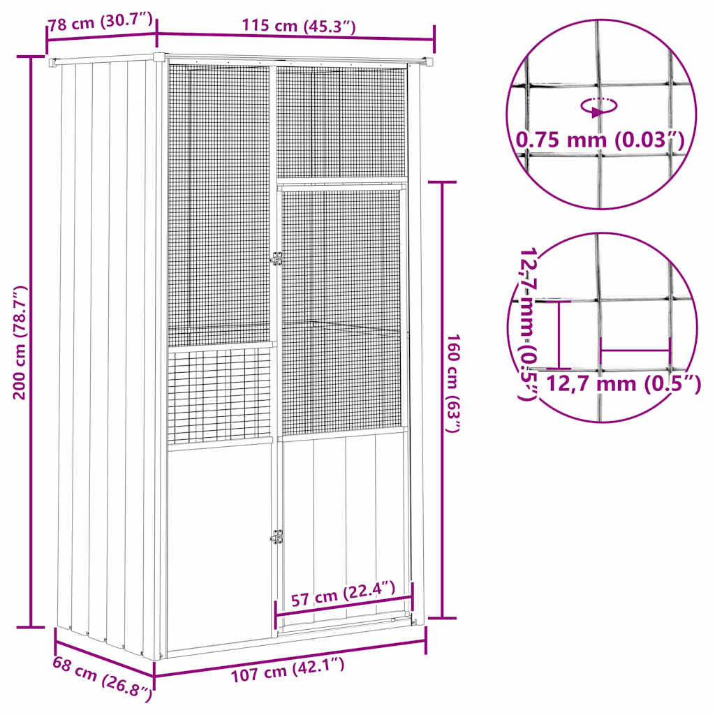 vidaXL バードケージ グレー 115x78x200 cm 亜鉛メッキ鋼 | vidaXL.jp