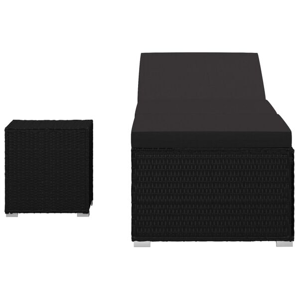 vidaXL サンラウンジャー クッション＆ティーテーブル付き ポリラタン製 ブラック