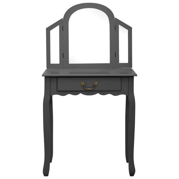 vidaXL ドレッシングテーブル スツール付き グレー 65x36x128cm 桐材＆MDF製