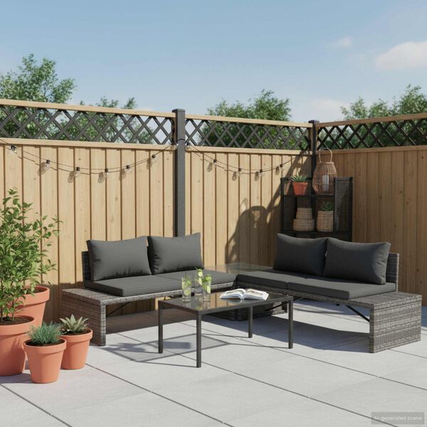 vidaXL ガーデンラウンジ3点セット クッション付き ポリラタン グレー