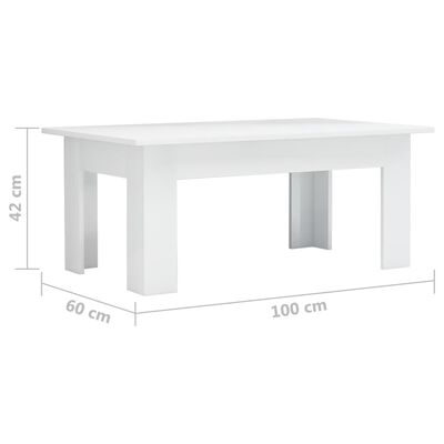 vidaXL コーヒーテーブル ハイグロスホワイト 100x60x42cm パーティクルボード