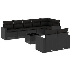 vidaXL 9点セット ガーデンソファセット クッション付き ブラック ポリラタン