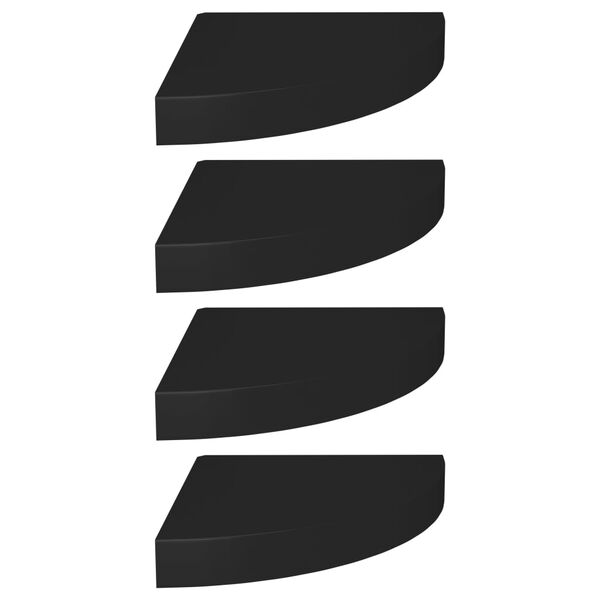 vidaXL フローティングコーナーシェルフ 4点 ブラック 25x25x3.8cm MDF