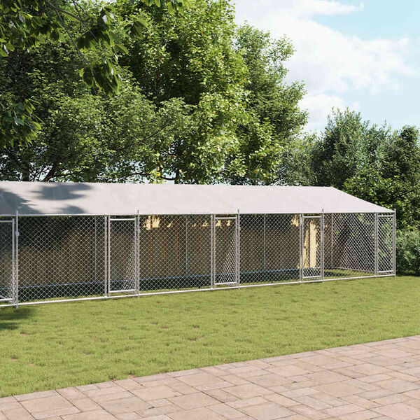 vidaXL 犬用ケージ ルーフ&ドア付き グレー 12x2x2 m 亜鉛メッキ鋼