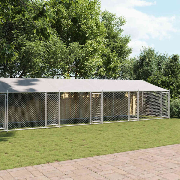 vidaXL 犬用ケージ ルーフ&ドア付き グレー 10x2x2 m 亜鉛メッキ鋼