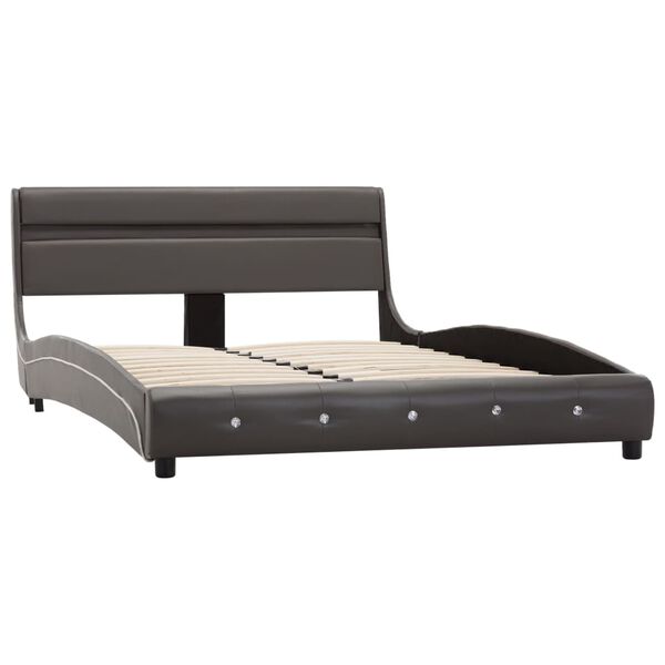 vidaXL ベッドフレーム LEDライト付き グレー 合成皮革製 140x200cm