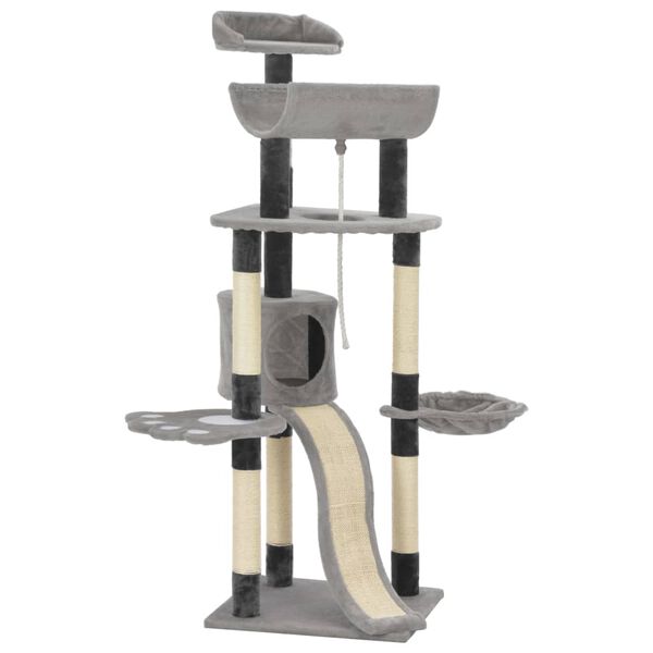 vidaXL キャットタワー サイザル麻製 爪とぎポール付き 145cm グレー