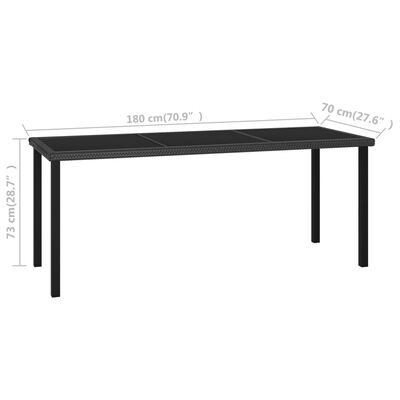 vidaXL ガーデンダイニングテーブル 180x70x73cm ポリラタン製 ブラック