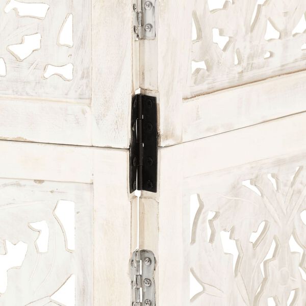 vidaXL 手彫り間仕切り 3枚パネル ホワイト 120x165cm マンゴー無垢材