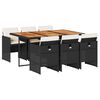 vidaXL ガーデンダイニング7点セット クッション付き ブラック ポリラタン製
