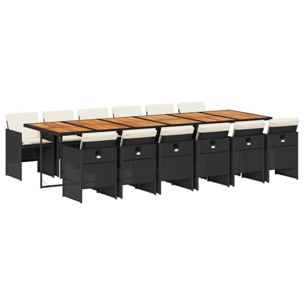 vidaXL ガーデンダイニング13点セット クッション付き ブラック ポリラタン製