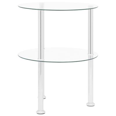 vidaXL 2段 サイドテーブル 透明 38cm 強化ガラス製