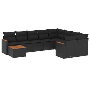 vidaXL 10点セット ガーデンソファセット クッション付き ブラック ポリラタン