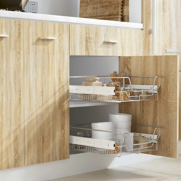 vidaXL 引き出し式 ワイヤーバスケット 2点 シルバー 500 mm