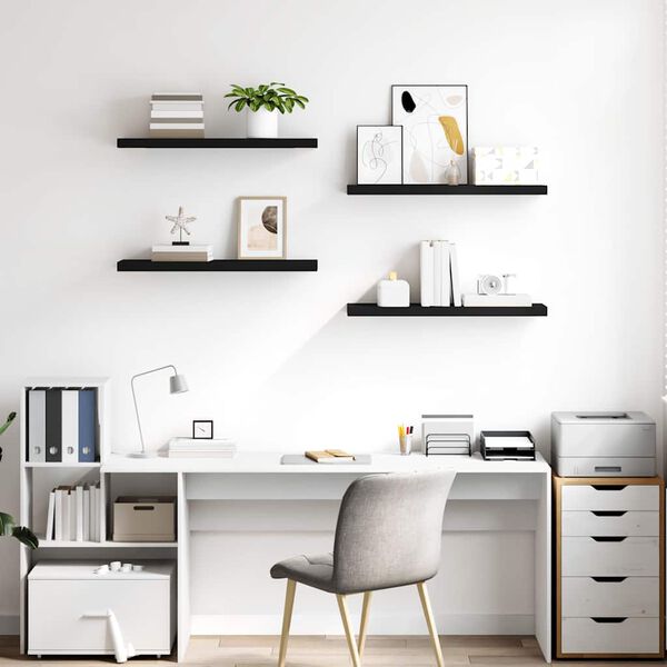 vidaXL フローティングウォールシェルフ 4点 ブラック 80x23.5x3.8cm MDF