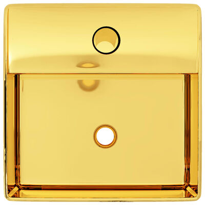 vidaXL 洗面器 蛇口穴付き 38x30x11.5cm 陶器製 ゴールド
