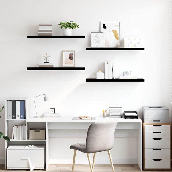 vidaXL フローティングウォールシェルフ 4点 ハイグロスブラック 90x23.5x3.8cm MDF