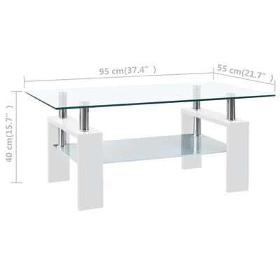 vidaXL コーヒーテーブル ホワイト＆透明 95x55x40 cm 強化ガラス製