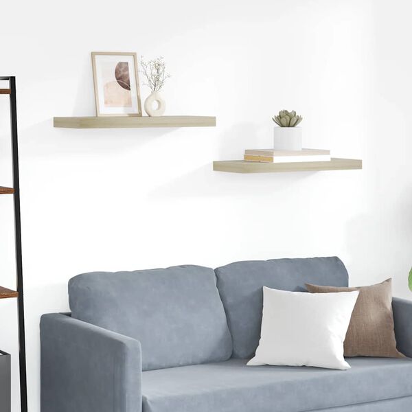 vidaXL フローティングウォールシェルフ 2点 オーク 60x23.5x3.8cm MDF