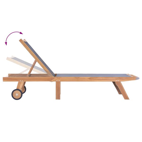 vidaXL 折りたたみ式サンラウンジャー ホイール付き チーク無垢材＆合成繊維製