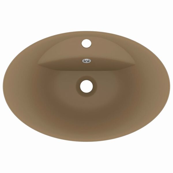 vidaXL 洗面器 楕円 オーバーフロー付き マットクリーム 58.5x39cm セラミック