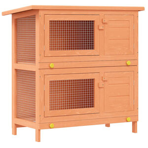 vidaXL 屋外うさぎ小屋 小動物ハウス ペットケージ 4ドアタイプ 木製