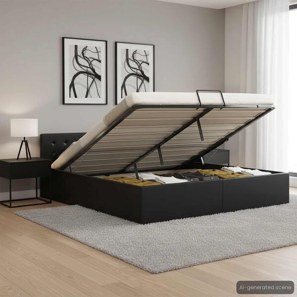 vidaXL 油圧式収納ベッドフレーム ブラック 合成皮革製 180x200cm