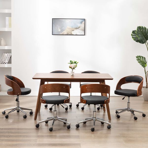 vidaXL 回転ダイニングチェア 6点 ブラック 曲げ木細工＆合成皮革製