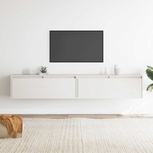 vidaXL ウォールキャビネット 2点 ホワイト 100x30x35 cm パイン無垢材