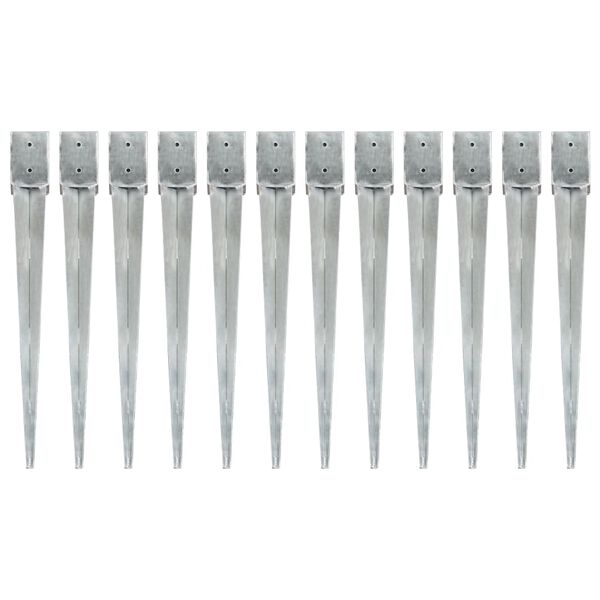 vidaXL グラウンドスパイク 12点 シルバー 10x10x91cm 亜鉛メッキ鋼製