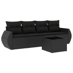 vidaXL 屋外ソファ5点セット クッション付き ブラック ポリラタン製