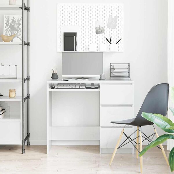 vidaXL デスク ハイグロスホワイト 90x45x76cm エンジニアリングウッド
