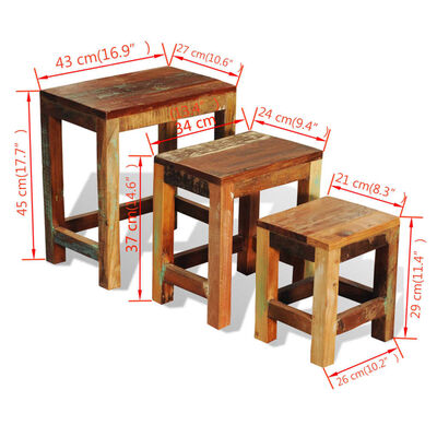 vidaXL ネストテーブル 3点セット ヴィンテージ 再生木材