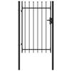 vidaXL フェンスゲート 片開き扉 スパイクトップ付き スチール製 1x1.5m ブラック