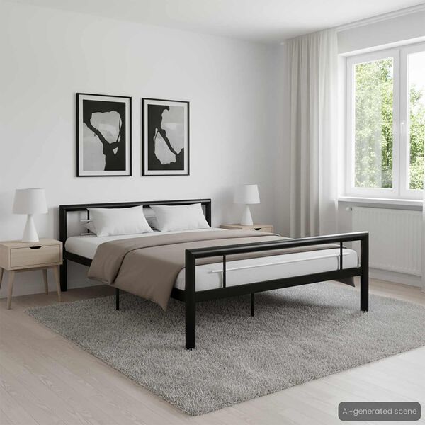 vidaXL ベッドフレーム ブラック＆ホワイト 金属製 140x200cm