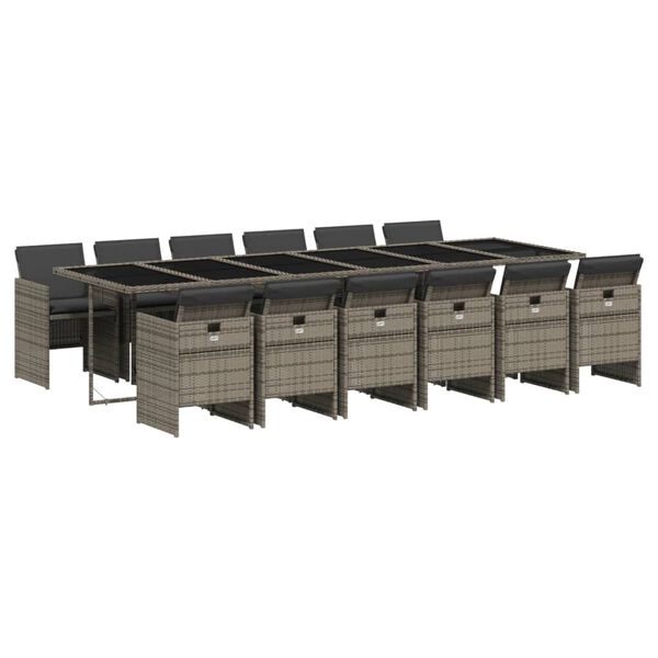 vidaXL ガーデンダイニング13点セット クッション付き グレー ポリラタン製