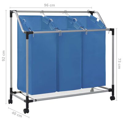 vidaXL マルチ 洗濯物収納 3箱 ブルー スチール製