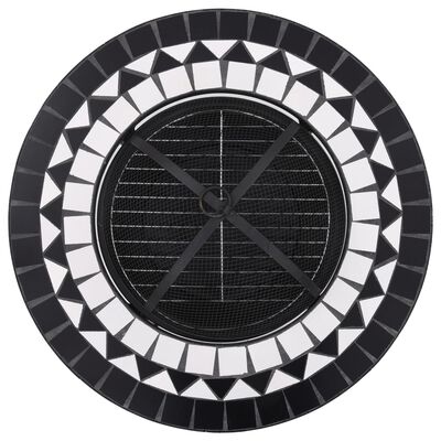 vidaXL 焚き火台付きテーブル モザイク柄 68cm セラミック製 ブラック＆ホワイト