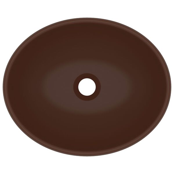 vidaXL ラグジュアリー 洗面器 楕円型 マットダークブラウン 40x33cm セラミック製