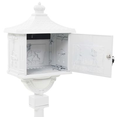 vidaXL 台座付き 郵便ボックス アルミ製 ヴィンテージスタイル 防錆性 ホワイト
