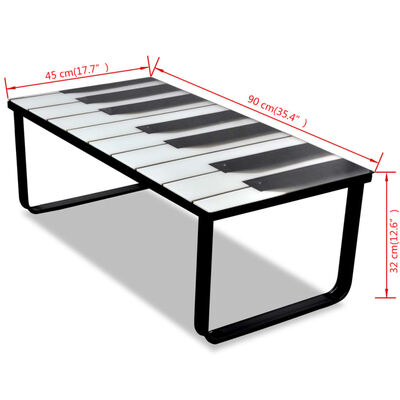vidaXL コーヒーテーブル ピアノ柄 ガラストップ付き