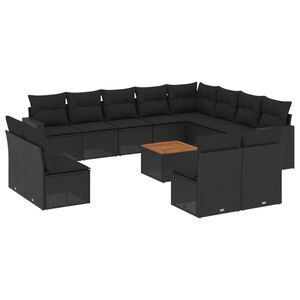 vidaXL ガーデンラウンジ13点セット クッション付き ブラック ポリラタン製